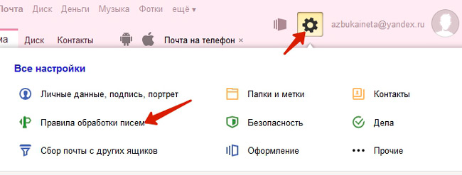 Все настройки Яндекс почты